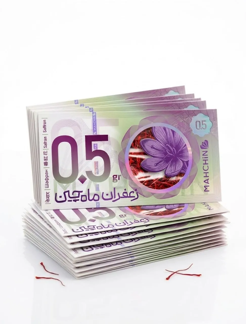 دسته‌ی بسته‌های ۰٫۵ گرمی زعفران ماه چین