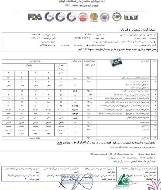 برگه آزمایش زعفران سعید قاسمی